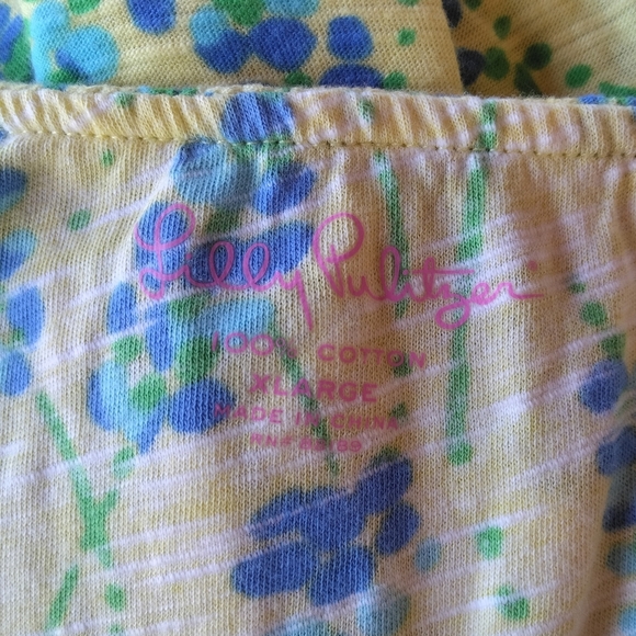 Lilly Pulitzer Wynne Ruffle Top In Starfruit Happy Grass Print Cotton Size XL - Picture 8 of 9